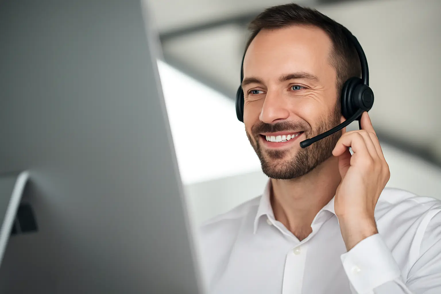 Homme professionnel avec casque téléphonique – Support Classe Mobile