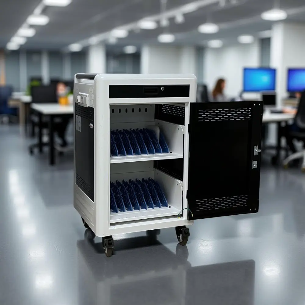 Chariot multimédia sécurisé pour recharger et transporter des tablettes et PC portables en milieu scolaire ou professionnel