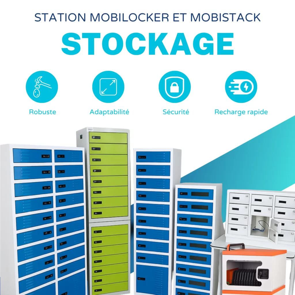 Stations de stockage Mobilocker et Mobistack pour tablettes et PC – solutions sécurisées, robustes et adaptables pour établissements scolaires